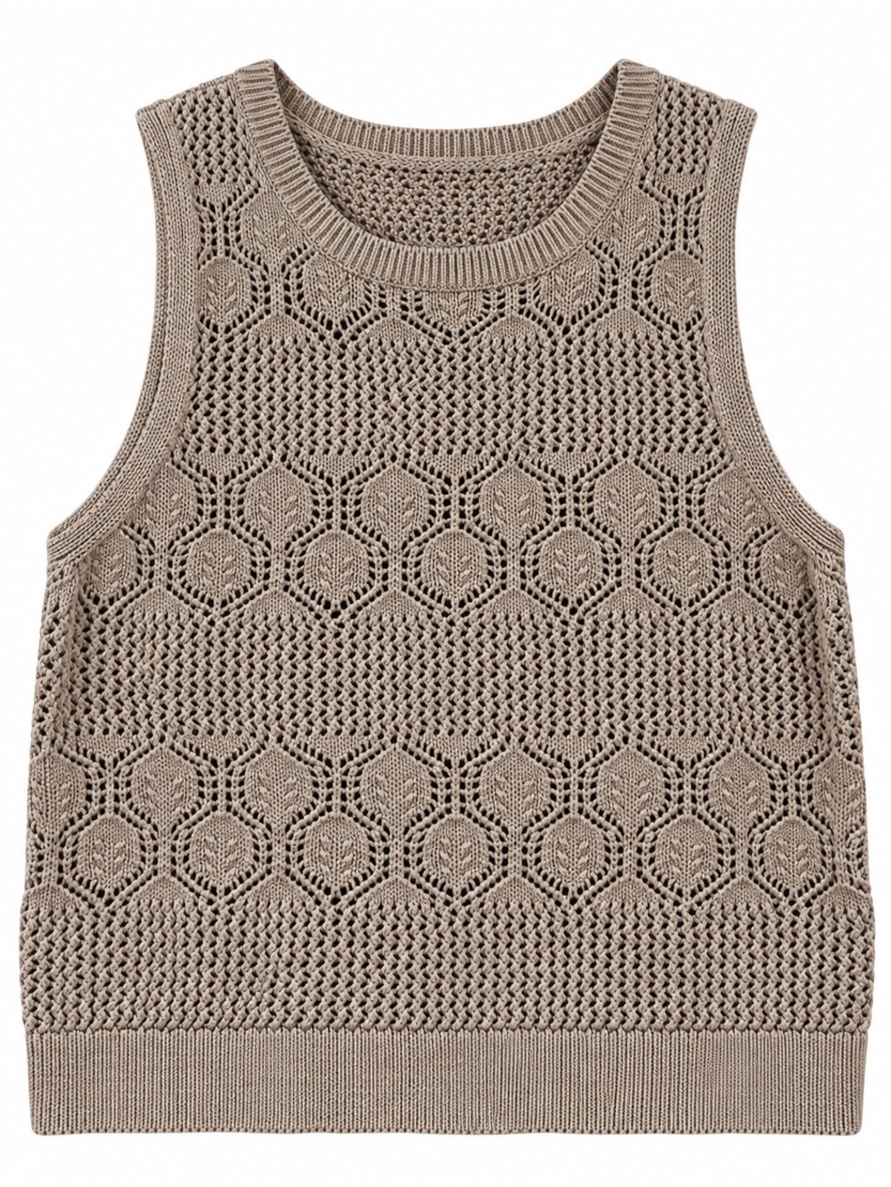 Splendid Taupe Cotton Open-Knit Crochet Sweater Tank Top Size Large
